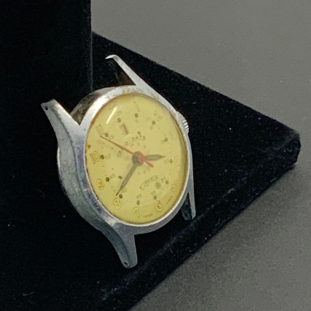 Vintage Cal-O-Date Swiss 7 Jewels Manual Wind Watch Head for Parts or Repair